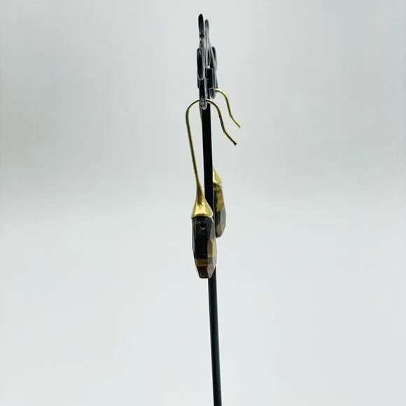 Simulated Tigers Eye Earrings Gold Tone Faceted Boho Festival Party Hippie - Picture 6 of 8